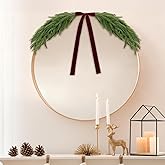 Luinabio 2.6ft Christmas Mirror Garland Artificial Norfolk Pine Swag for Mirror with Velvet Bow Faux Greenery Garlands Christmas Wreath for Xmas Home Door Mailbox Indoor Fireplace Decor(Burgundy Red)