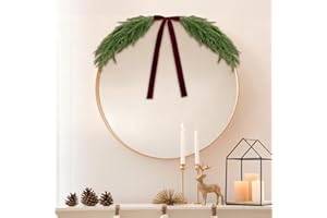 Luinabio 2.6ft Christmas Mirror Garland Artificial Norfolk Pine Swag for Mirror with Velvet Bow Faux Greenery Garlands Christmas Wreath for Xmas Home Door Mailbox Indoor Fireplace Decor(Burgundy Red)