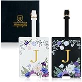 2 Pack PU Leahter Luggage Tags with PU Leather Straps, Fun Travel case Labels, Privacy-Protected ID Card Holders, Allowing for Quick Identification of Luggage and Easy locating of Your Bags (J)