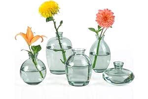 YGEOMER Green Bud Vase, 5pcs, Bud Vases, Small Glass Vase Green, Tall Vases, Flowers Vases, 100% Lead-Free Premium Glass