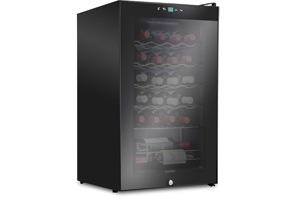 Ivation 24 Bottle Compressor Wine Cooler Refrigerator w/Lock | Large Freestanding Wine Cellar For Red, White, Champagne or Sparkling Wine | 41f-64f Digital Temperature Control Fridge Glass Door Black