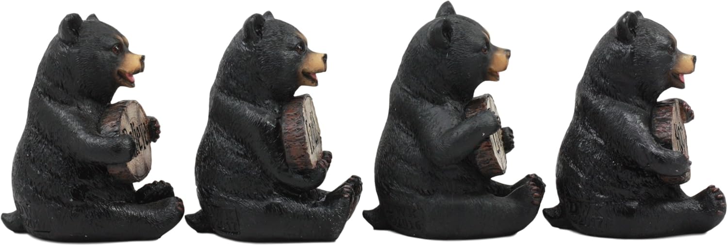 Set of 4 Bears Statues Cute Black Bear Small Figurines Decor Rustic