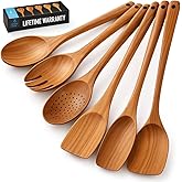 6-Piece Teak Wooden Cooking Utensils Set – Heat-Resistant, Non-Stick Safe Kitchen Spoons & Spatulas – Smooth, Durable & Lightweight – Easy to Clean Natural Wood Cookware Tools