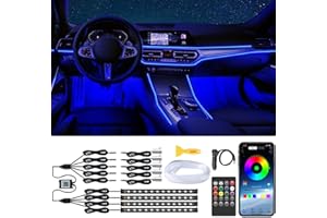 QVEVDACAR Interior Car Lights with Wireless APP & Remote Control, 9 in 1 RGB Car Ambient Lighting Kit with 4 Under Dash Lights & 5 Fiber Optic LED Strips, Sync to Music Inside Car Accessories