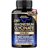 Magnesium Glycinate 500 mg - Chelated Supplement - High Absorption Form of Magnesium - Support for Sleep, Muscle & Heart Health - Made in USA, Lab Tested & Non-GMO - 240 Capsules