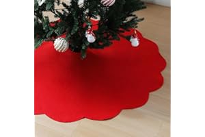 Slsxip Nonwoven Christmas Tree Skirt,24 inch Scalloped Edge for Xmas Tree and Seasonal Holiday Indoor Decoration(Red,24 inch)