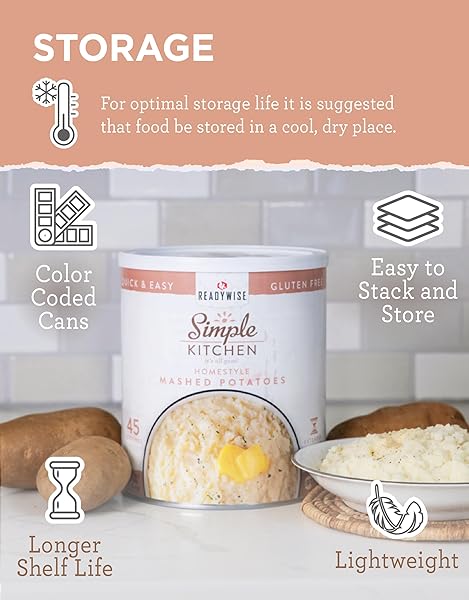 READYWISE SIMPLE KITCHEN HOMESTYLE MASHED POTATOES, 45 SERVINGS – GLUTEN-FREE FREEZE-DRIED MRE FOR EMERGENCY FOOD SUPPLY, LONG-TERM STORAGE, CAMPING, SURVIVAL, AND DISASTER PREPAREDNESS, #10 CAN