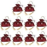 PATIKIL Velvet Gift Drawstring Bags 6 x 5.5 Inch, 10Pcs Velvet Pouches Wedding Candy Bags with Pearl and Tassels for Jewelry Party Favor, Wine Red Gold