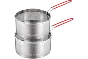 Pasta Strainer Set of 2, Stainless Steel Noodle Strainer with Removable Handle Metal Pasta Strainer Basket Deep Fryer Basket,