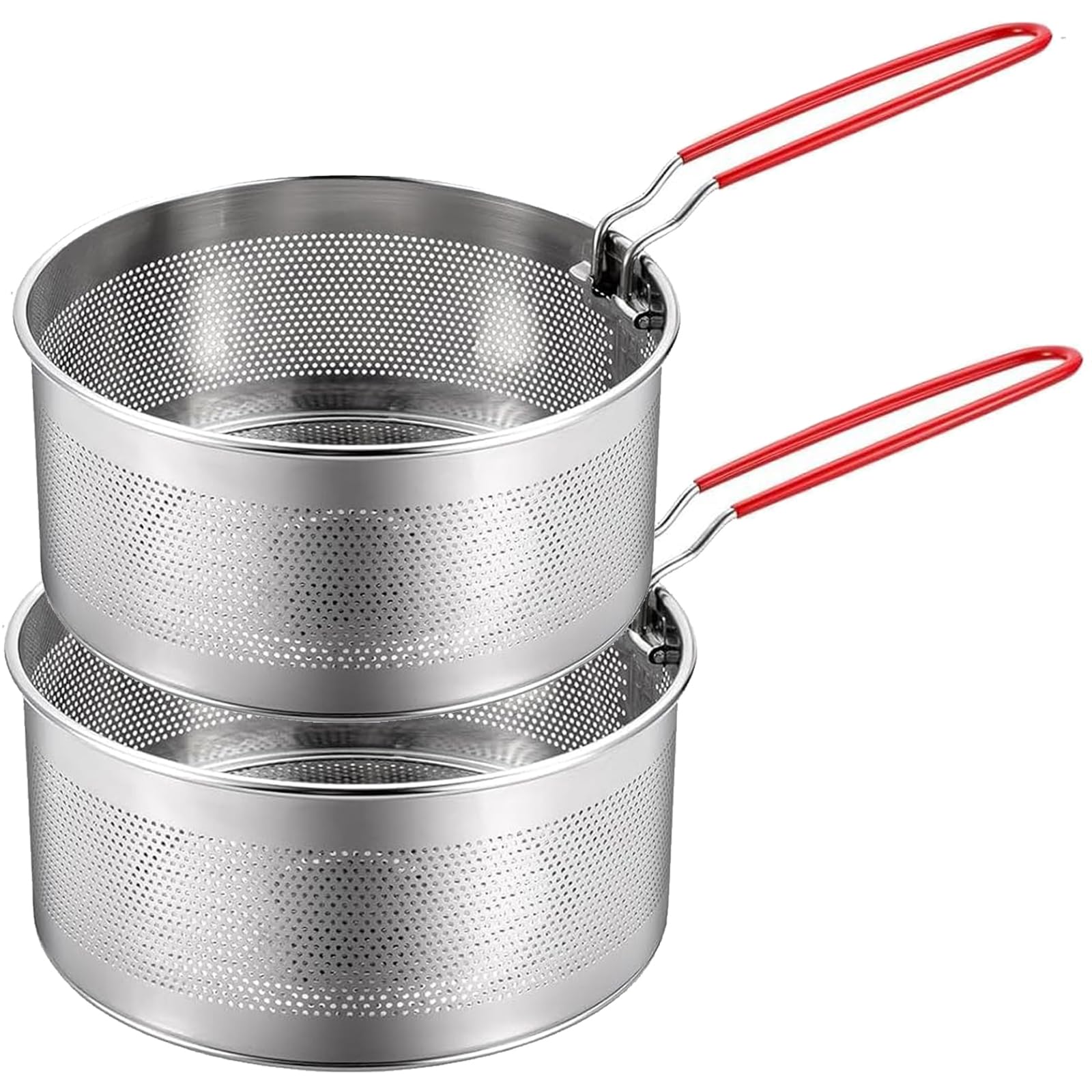 Photo 1 of ***NO HANDEL **FINAL SALE**Pasta Strainer Set of 2, Stainless Steel Noodle strainer with Removable Handle Metal Pasta Strainer Basket Deep Fryer Basket, Kitchen Colander for Washing Draining Deep-frying Boiling Steaming