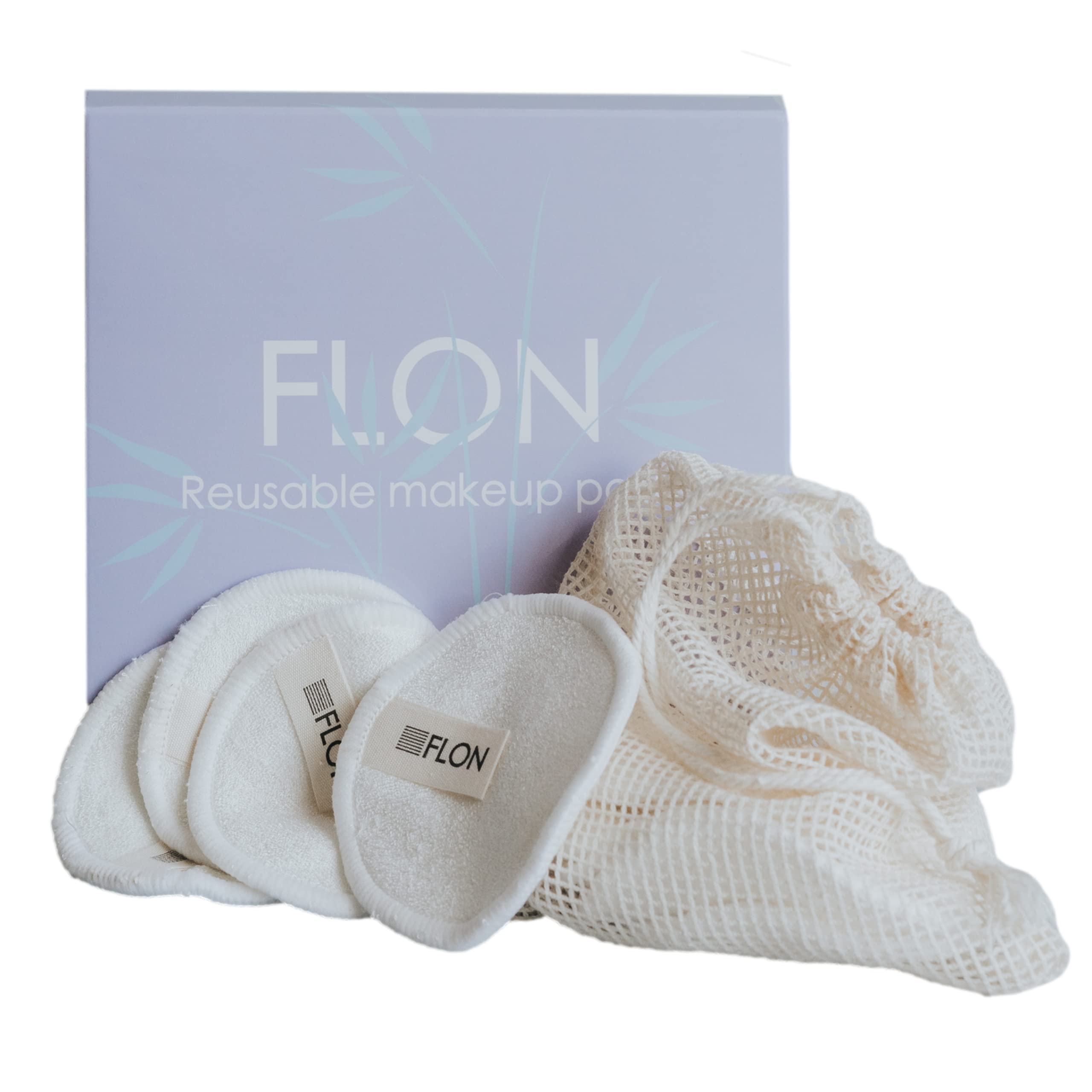 FLON Reusable Makeup Remover Pads X 12 Pcs Made of Ecofriendly Bamboo Cotton Fiber | Includes Mesh Laundry Bag|Zero Waste Natural Washable Facial Cleansing Wipes Gift Set Pack