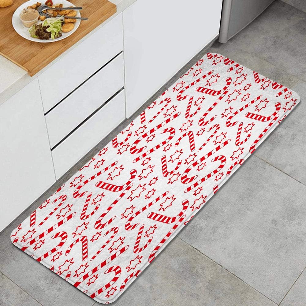 Kitchen Rug，Seamless candy canes,NonSlip Backing Mat Throw