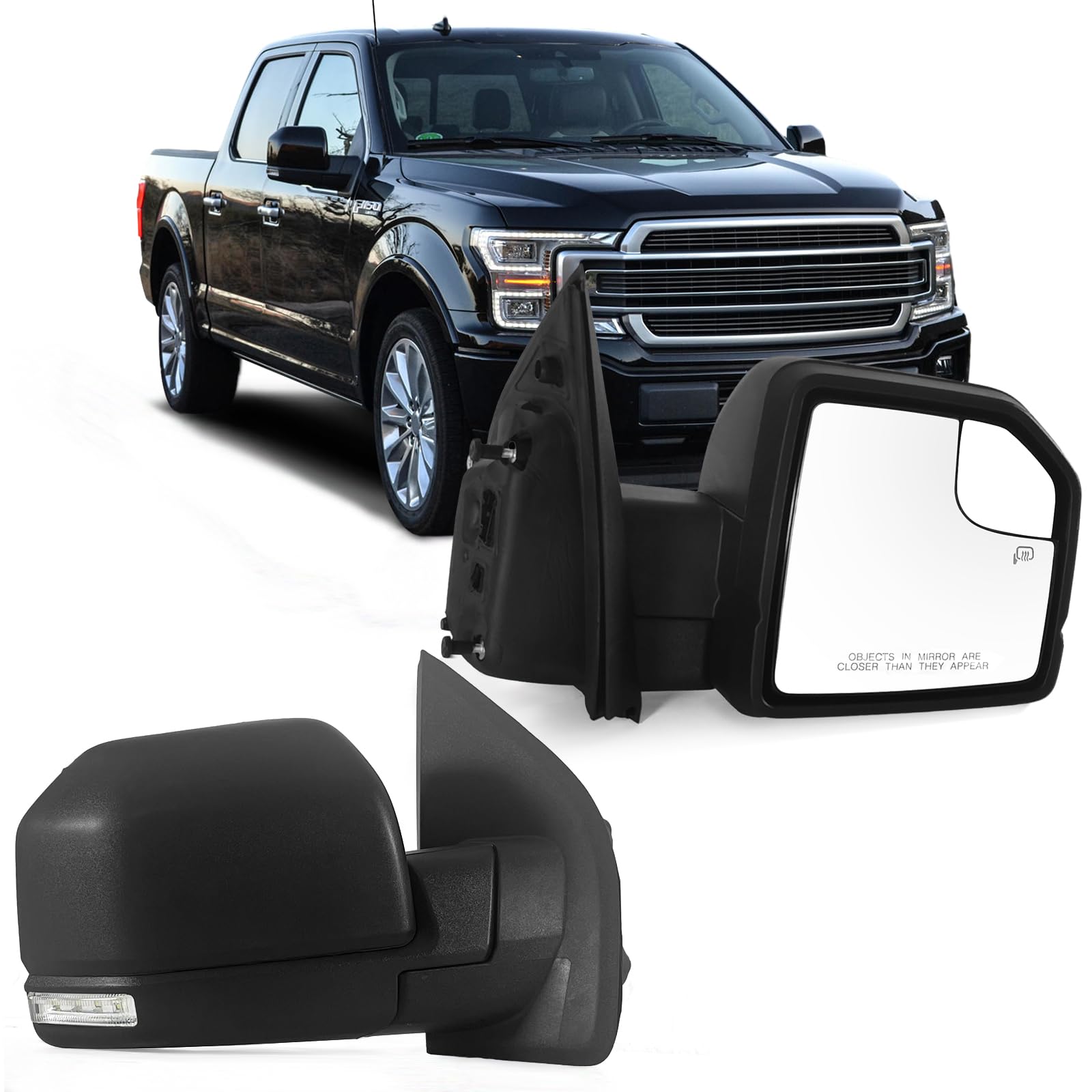 Photo 1 of **DIRT**Lqito Right Passenger side Mirror with Power Glass,Heated, Puddle Lights,Clearnce Lamp and Manual Folding Fits 2015-2020 Ford F150 Replace FL3Z17682DC (9 Pins)