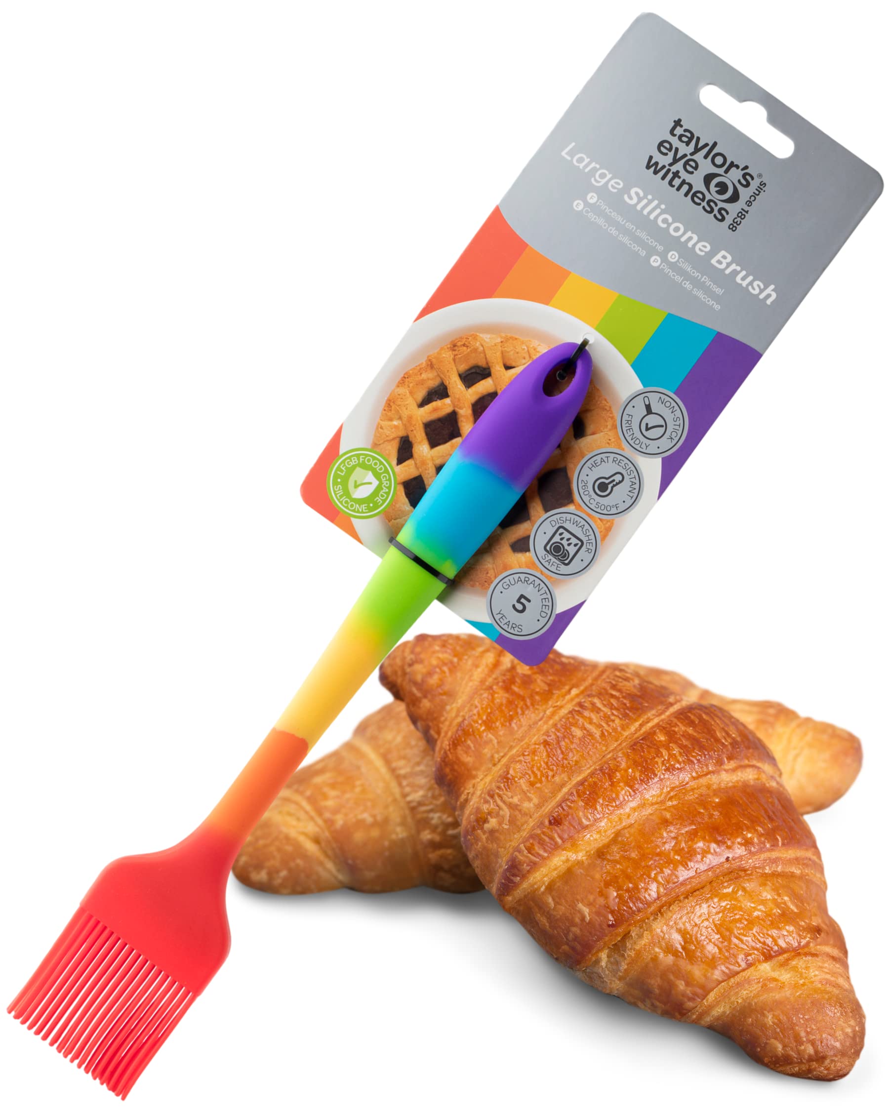Taylors Eye Witness Rainbow Silicone Large Basting, Coating & Greasing Brush - Glazing & Sealing Pastry. Non-Stick Bristles, Even Liquid Release. Odour, Heat, Oil & Stain Resistant. 5 Yr Guarantee.