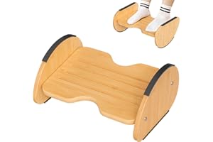 Amazer Bamboo Foot Rest for Under Desk at Work, 2-in-1 Reversible Rocking Footrest Adjustable Foot Stool, Ergonomic Footrest for Under Gaming Desk, Feet Support Leg Footstools for Home Office