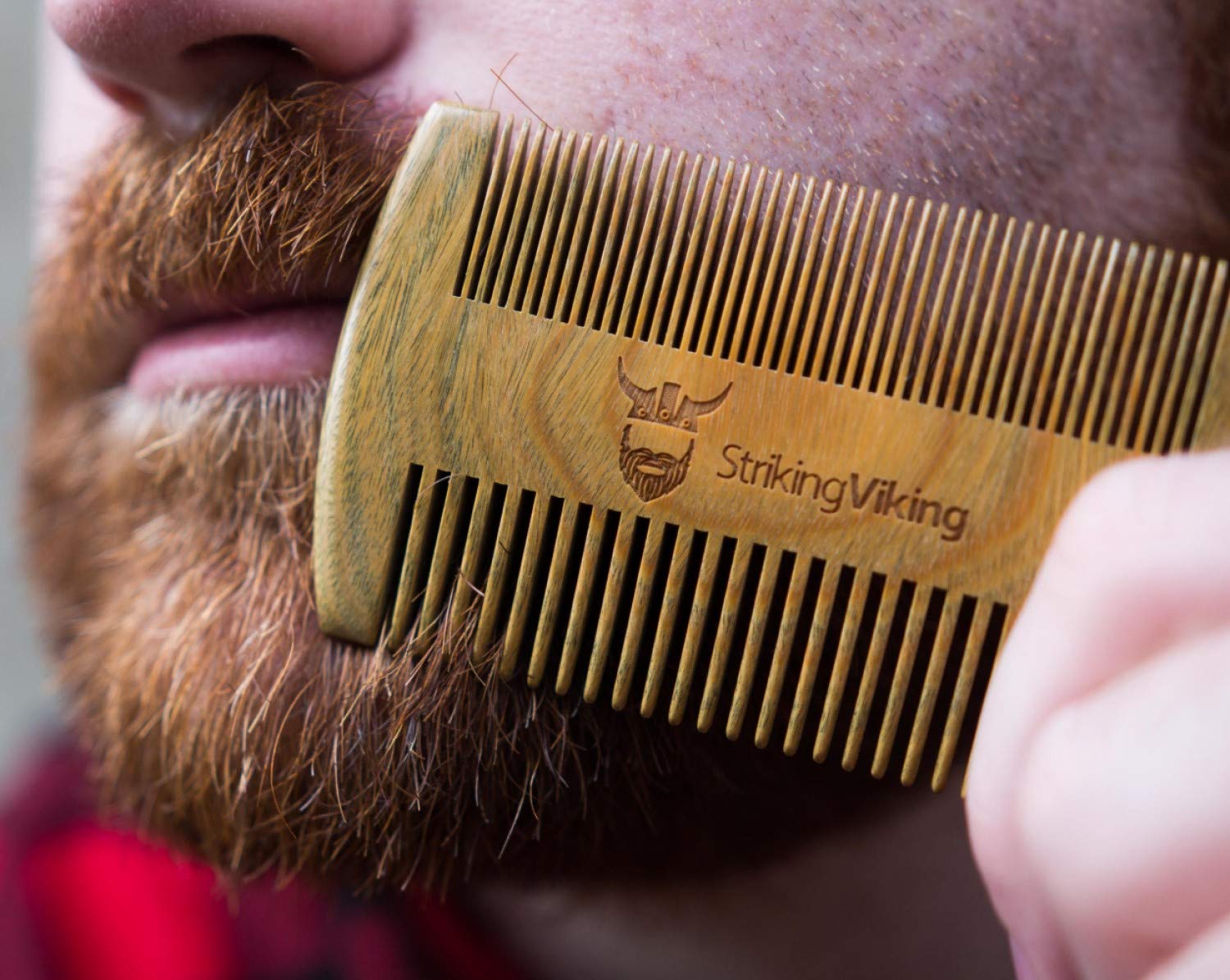 STRIKING VIKING Wooden Beard Comb with Case Heavy Duty, DualAction