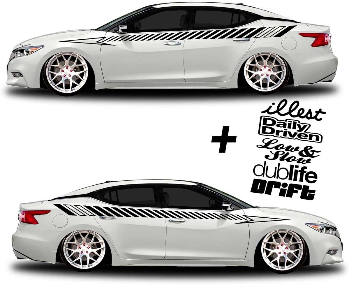 SG Motiv Vinyl Body Side Graphics Racing Flag Stripes car Truck Sticker Decal Universal 268 + Decals Low & Slow, Slammed, dubway, Static, Daily Driven (Black)