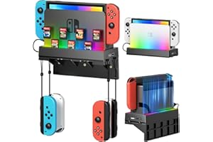 RGB Wall Mount Kit for Nintendo Switch and OLED, Switch Dock Console Holder Stand, Switch Accessories with 7 Light Modes, 7 C