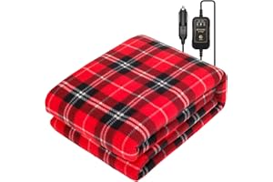 SLIIMU Electric Heated Car Blanket, 12V Cigarette Lighter Plug In Portable Emergency Heating Blanket, Small Fleece Car Warming Blanket, Winter Essential Accessories for Car Travel Camping SUV RV (Red&Black)
