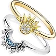 Fiklon Opal Rings for Women,925 Sterling Silver Stackable Cubic Zirconia Ring Set Crown Rings Opal Stone Crystal Jewelry