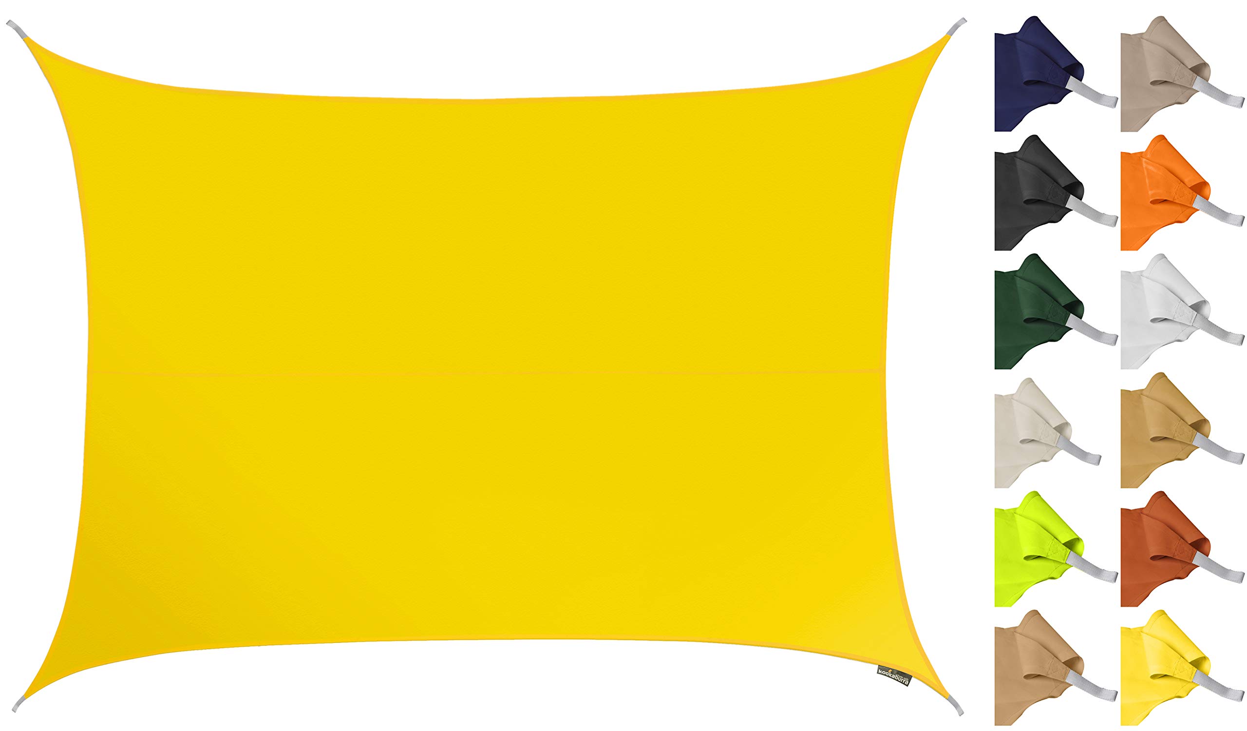 Kookaburra 3m x 2m Rectangle Water Resistant Garden Patio Sun Shade Sail Canopy 96.5% UV Block with Free Rope (Yellow)