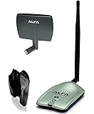 Alfa AWUS036NH 2000mW 2W 802.11g/n High Gain USB Wireless G / N Long-Range WiFi Network Adapter with 5dBi Screw-On Swivel Rubber Antenna and 7dBi Panel Antenna and Suction cup / Clip Window Mount