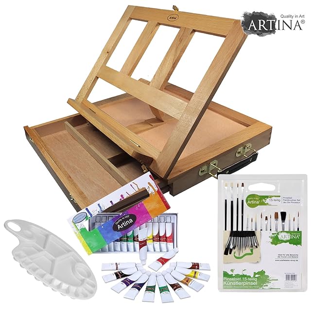 title=Starter set artistico ARTINA- cavalletto da tavolo in valigetta + acquerelli,