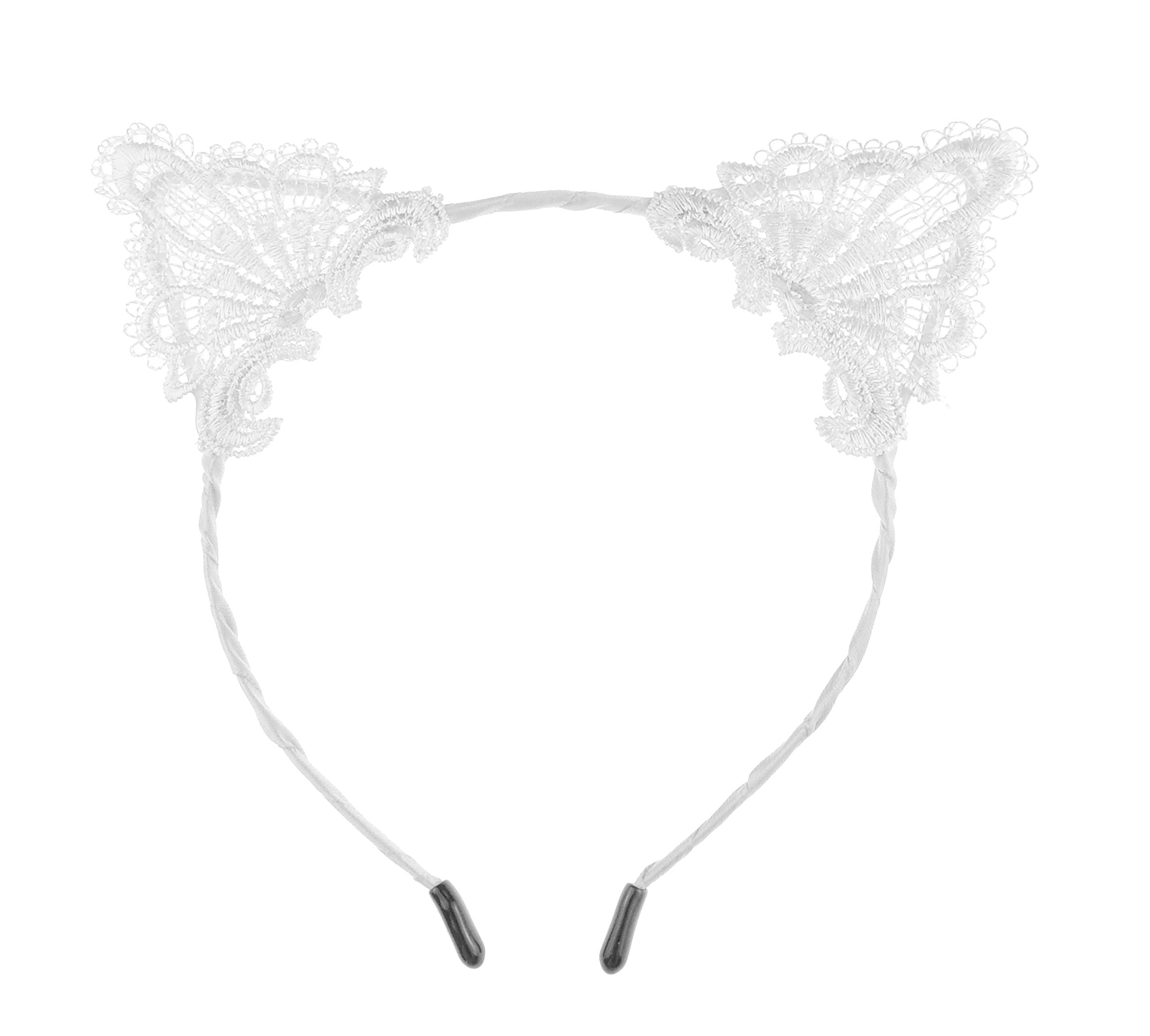 Womens Fancy Dress Up Party Role Play Cosplay Costume Christmas Hen Do Halloween Deeley Bopper Headband Hairband Hair Alice Band Fabric Lace Cat Kitten Ears White