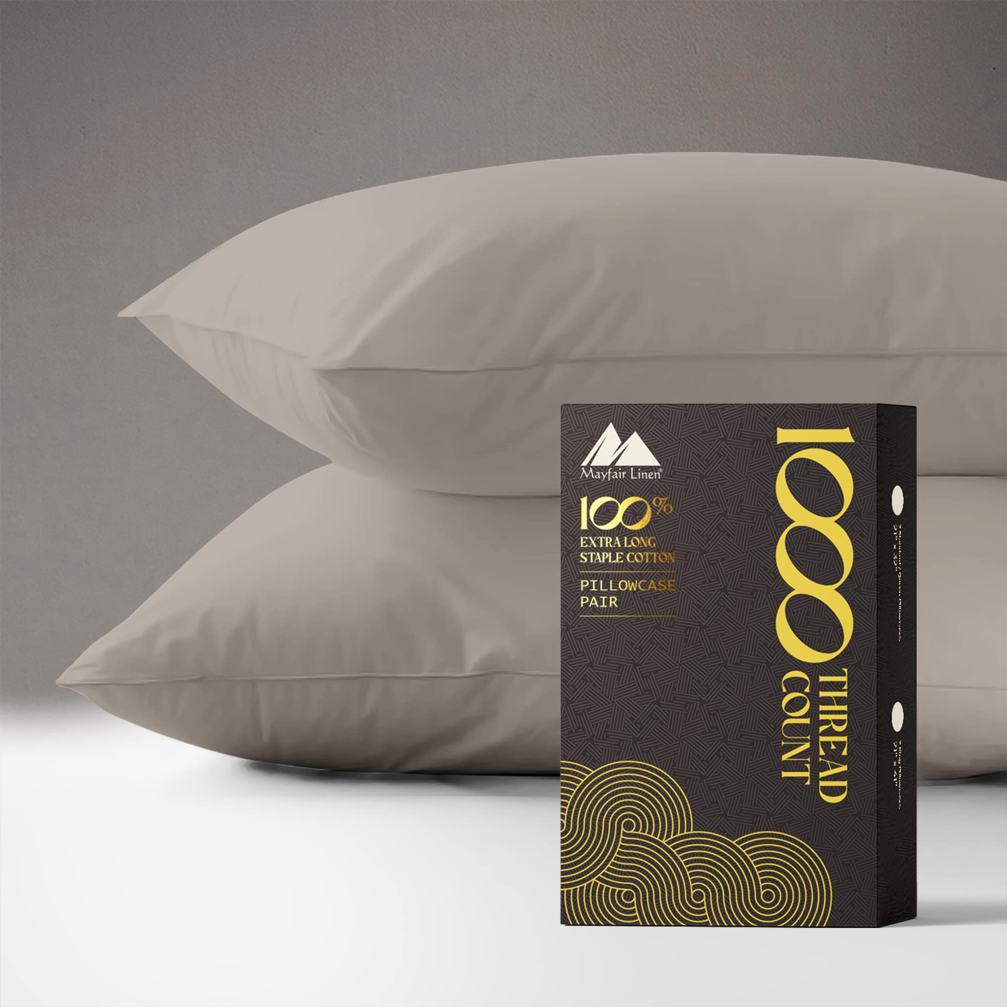 Photo 1 of MAYFAIR LINEN 100% Egyptian Cotton Pillow Cases King - 1000 Thread Count Pillow Cases King Size Set of 2, Soft Cooling & Breathable Extra Long Staple Sateen Weave Cotton Pillow Covers for Bed - Taupe