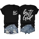 Christian Shirts for Women But God Letter Print Tshirts Religion Faith Graphic Tees Casual Short Sleeve V Neck Tops