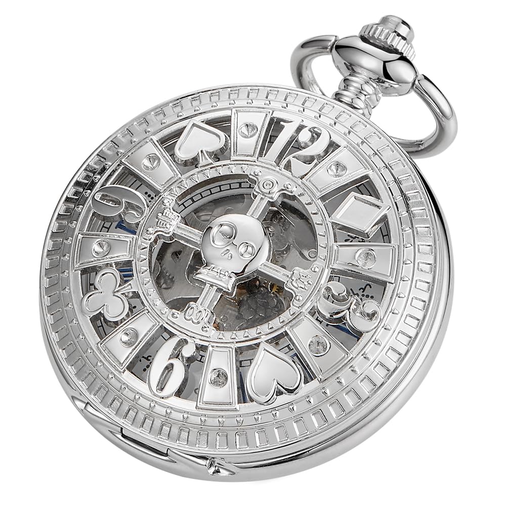Alwesam 懐中時計 メンズ 手巻き 機械式 ローマ数字 懐中時計 メンズ スチームパンク チェーンボックス付き(シルバー), シルバー-916, ローマ数字。