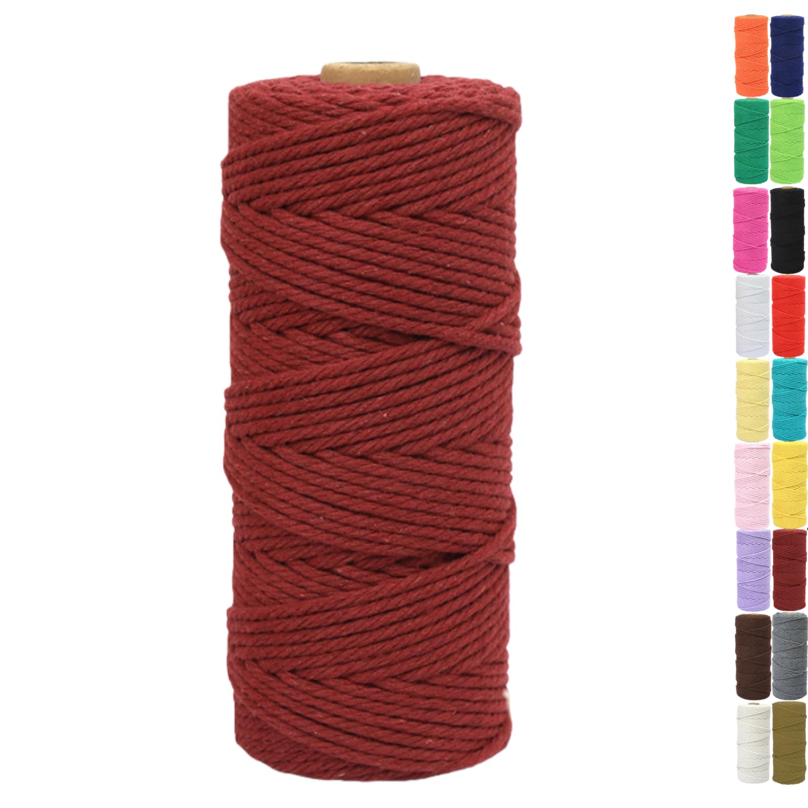 Binwat Natural Macrame Cotton Cord Twine String Colored Cotton Rope Yarn for DIY Crafts Knitting Plant Hangers Christmas Wedding Decor (Wine Red, 2mmx200m)