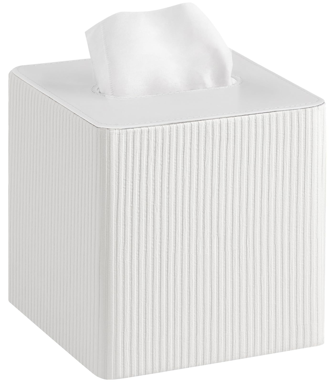 Photo 1 of Mkono Tissue Box Cover PU Leather Square Tissue Box Holder with Bottom, Decorative Facial Cube Organizer for Bedroom Bathroom Dresser Vanity Countertop Night Stands Home Office Desk (Ivory)