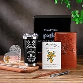 Pastor Gifts, Pastors Appreciation Gifts 7pcs Set For Men, Unique Pastor Gifts, 20oz Tumbler Leather Journal Cards Signs Pen Bookmark for Christian Christmas Birthday Retirement Anniversary