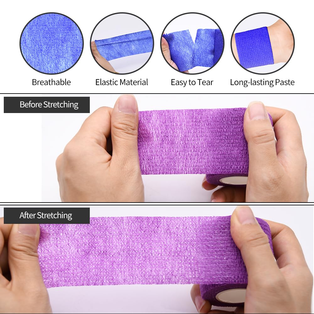 6pcs 2in Self Adhesive Bandage Wraps, Vet Wraps, 12 Colors to Choose, 5 Yard Self Adherent Wraps for Sports, Wrist, Ankle and Swelling