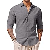 Yousify Mens Button Down Shirts Long Sleeve Casual Linen Dress Shirt Lightweight Beach Wedding Tops