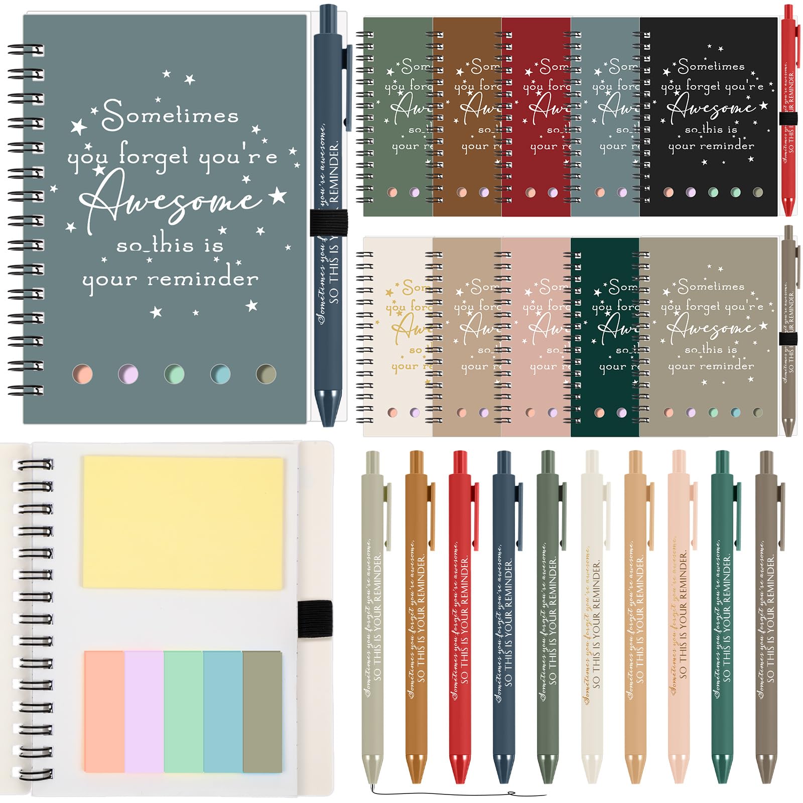 Photo 1 of Chuangdi 10 Sets Back to School Thank You Gift Employee Appreciation Gifts Inspirational Notebook Journal with Sticky Notepad Motivational Bamboo Pen Bulk for Teacher Students Staff (Morandi)