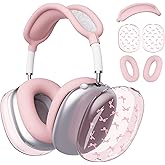 BlHMCASE Headphone Cover for AirPods Max, Kawaii Cute Pink Bow Clear Ear Cups Covers, Pink Silicone Ear Pad Case Headband Cover for Apple AirPods Max