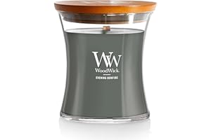 WoodWick Medium Hourglass Candle Evening Bonfire Scented with Premium Soy Blend Wax Pluswick Innovation Wood Wick Fall Decor Fragrance