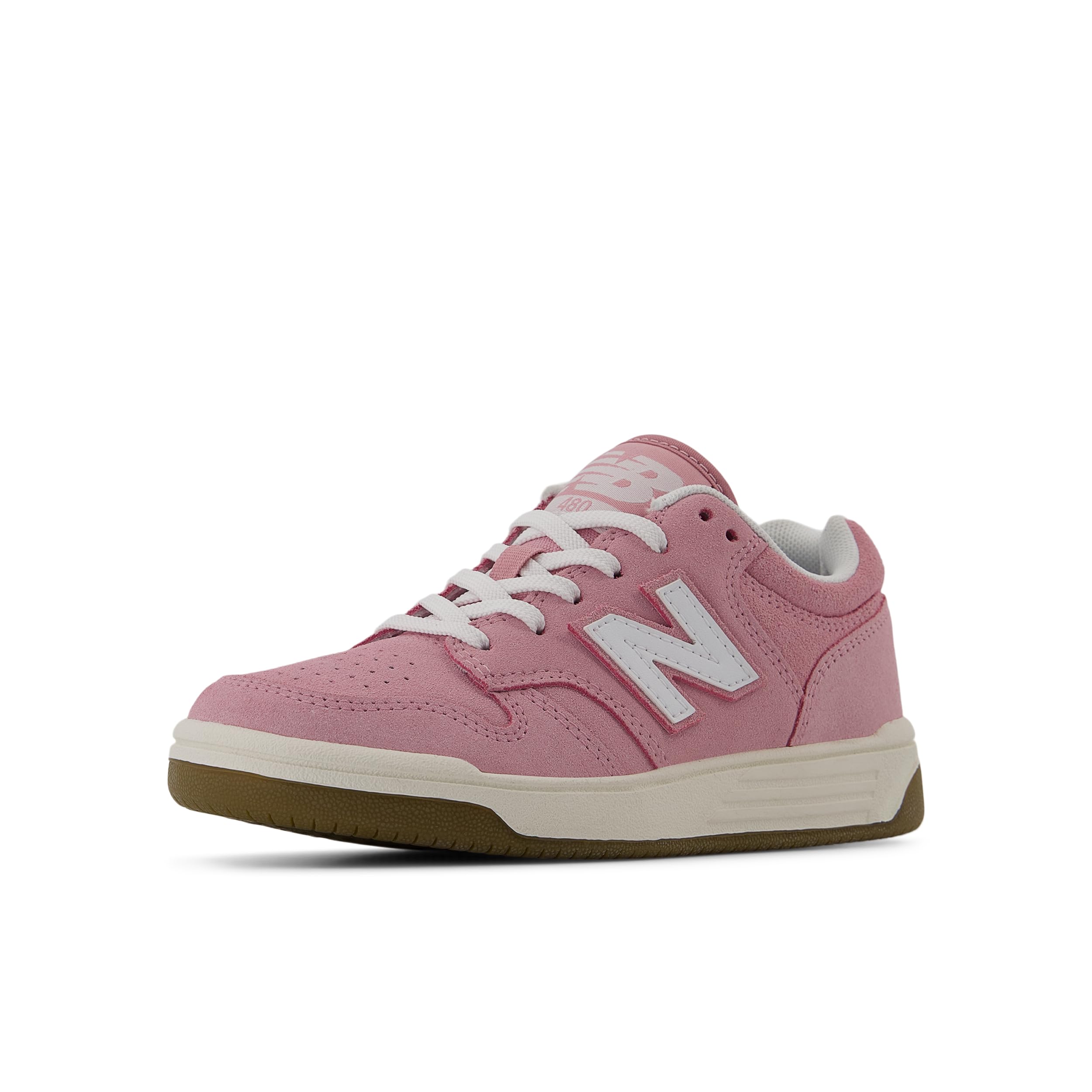 New Balance Kid's 480 V1 Lace-Up Sneaker, White/Pink Taffy, 5 M Big Kid Image