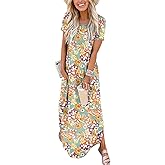 ANRABESS Womens Summer Maxi Dress Short Sleeve Casual Loose Long T Shirt Dresses Split Vacation Beach Sundress Travel Outfits