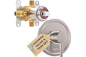 HammerHead Showers Solid Metal Single-Handle Trim Kit with Rough-In Shower Valve, Volume and Temperature Control, Pressure Balance, Brushed Nickel