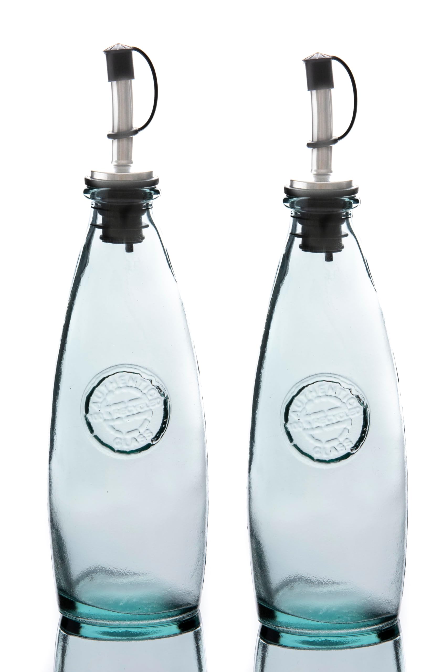 Purity Style Authentic Recycled Glass' Oil and Vinegar Drizzle Bottle Set - 2 Bottle Set with Pourers