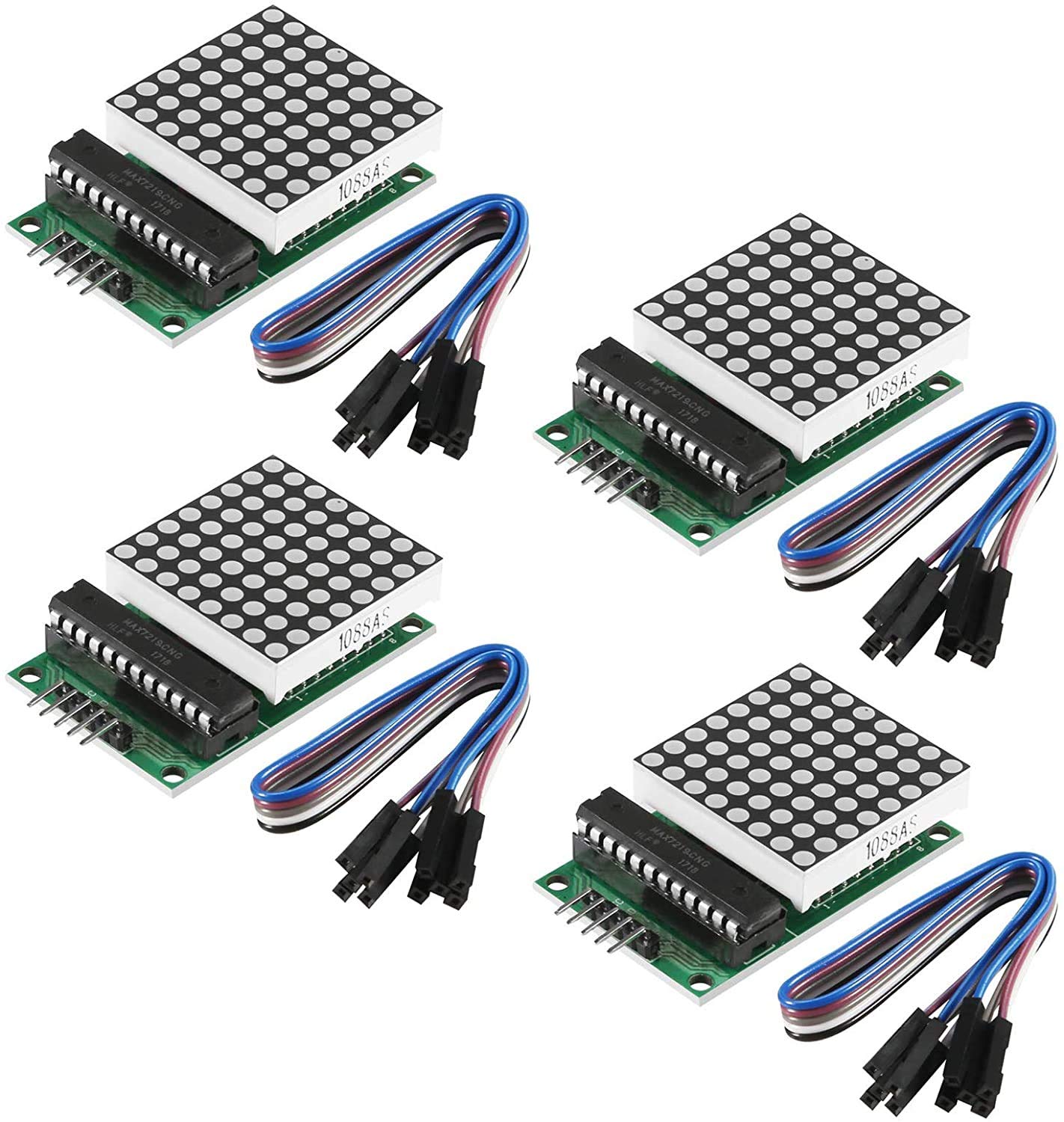 ALMOCN MAX7219 Dot Matrix Display Module Single-Chip Control LED Module DIY Kit for Arduino with 5pin Line (4pcs)