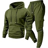 Vividcrate Men's Sweat Set 2 Piece Set Heavyweight Long Sleeve Hoodie Cargo Pocket Jogger Sweatpants