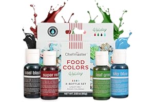 Chefmaster - Holiday Colors Liqua-Gel Food Coloring Kit - Water-Based Food Coloring Gel - 4 Pack - Highly Pigmented, Create Vividly Colored Desserts, Christmas, XMas - Made in the USA