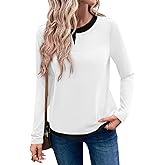 LilyCoco Womens Long Sleeve T Shirt Crewneck Color Block Casual Shirts White X-Large