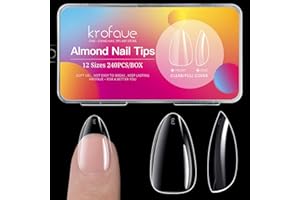 krofaue Almond Nails Tips - 240Pcs Clear Fake Tips 12 Sizes Soft Gel False Nails Full Cover Press on Nails Almond for Manicure Salon and Easy DIY Nail Extensions for Women