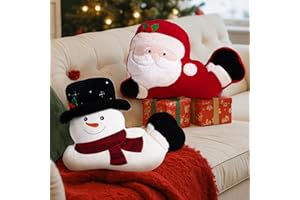 Lanpn Christmas Snowman Santa Throw Pillows Set of 2, Christmas Decoration Winter White Throw Pillow Soft Fleece Cute Throw Cushion for Sofa Bedroom Xmas Decor (03 Snowman & Santa)