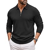 COOFANDY Mens Quarter Zip Polo Sweater Long Sleeve Knit Polo Shirts Casual Lightweight Dress Pullover